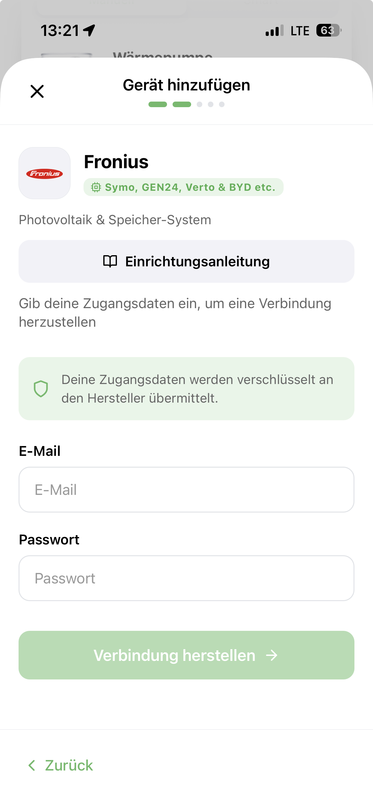 Solar.web-Zugangsdaten in Solistrom eintragen