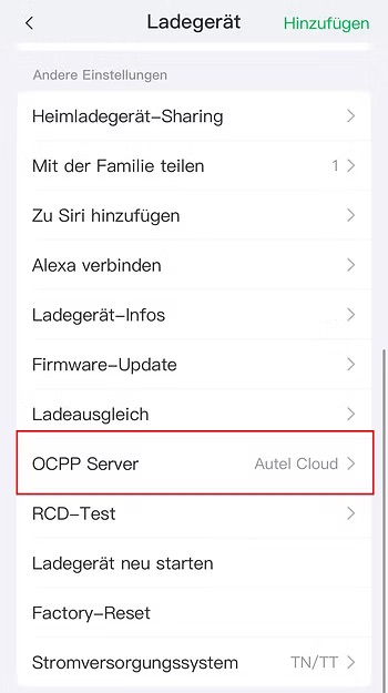 OCPP-Einstellungen in der Autel App öffnen