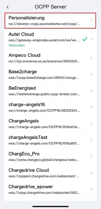 OCPP-Einstellungen in der Autel App öffnen