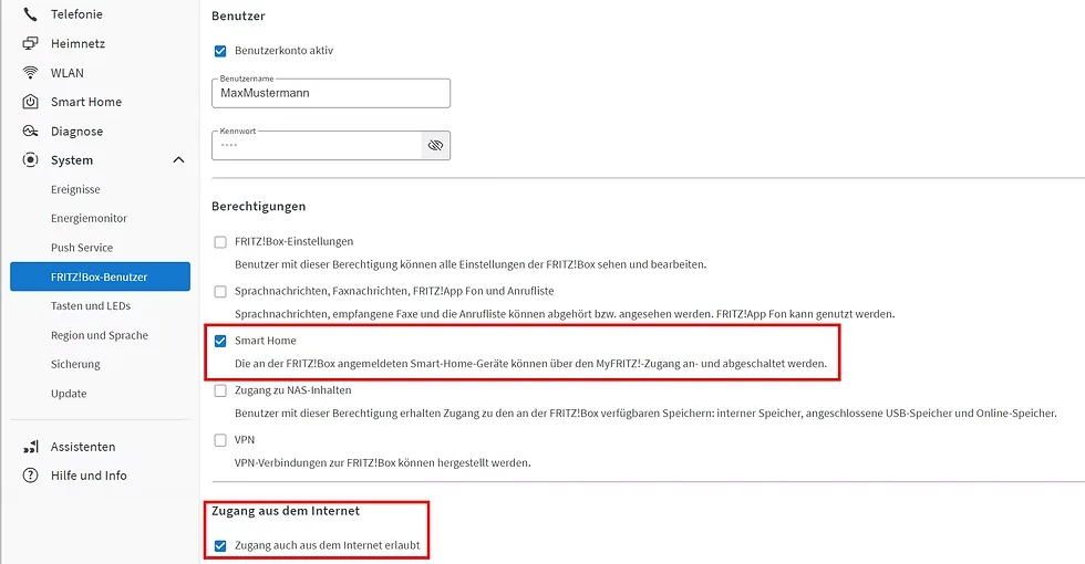 FRITZ!Box-Benutzer für Solistrom anlegen