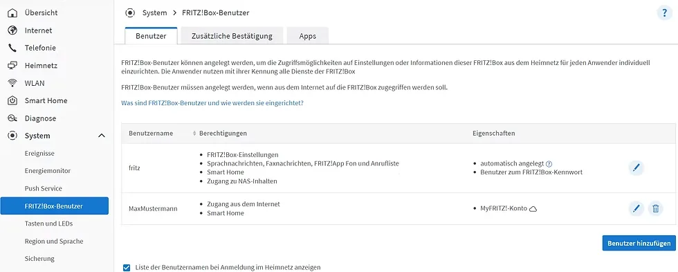 FRITZ!Box-Benutzer für Solistrom anlegen