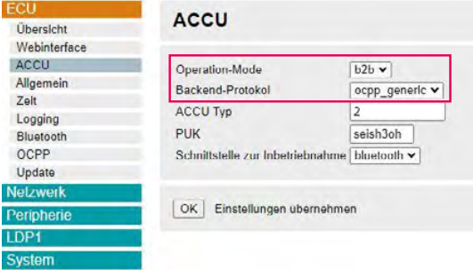 Betriebsmodus und Backend-Protokoll umstellen