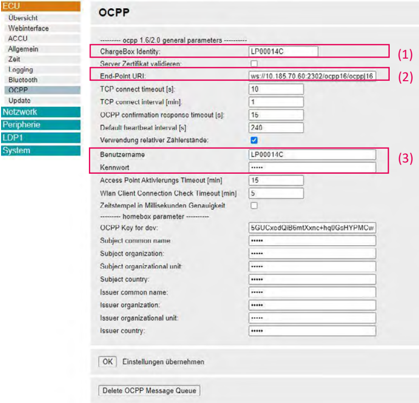 OCPP-URL in der eBOX eintragen