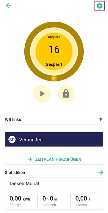 OCPP-Menü in der Wallbox-App öffnen
