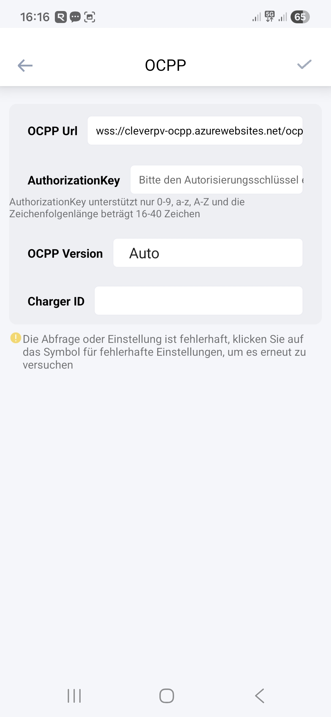 OCPP-URL in der Elite Charger App eintragen