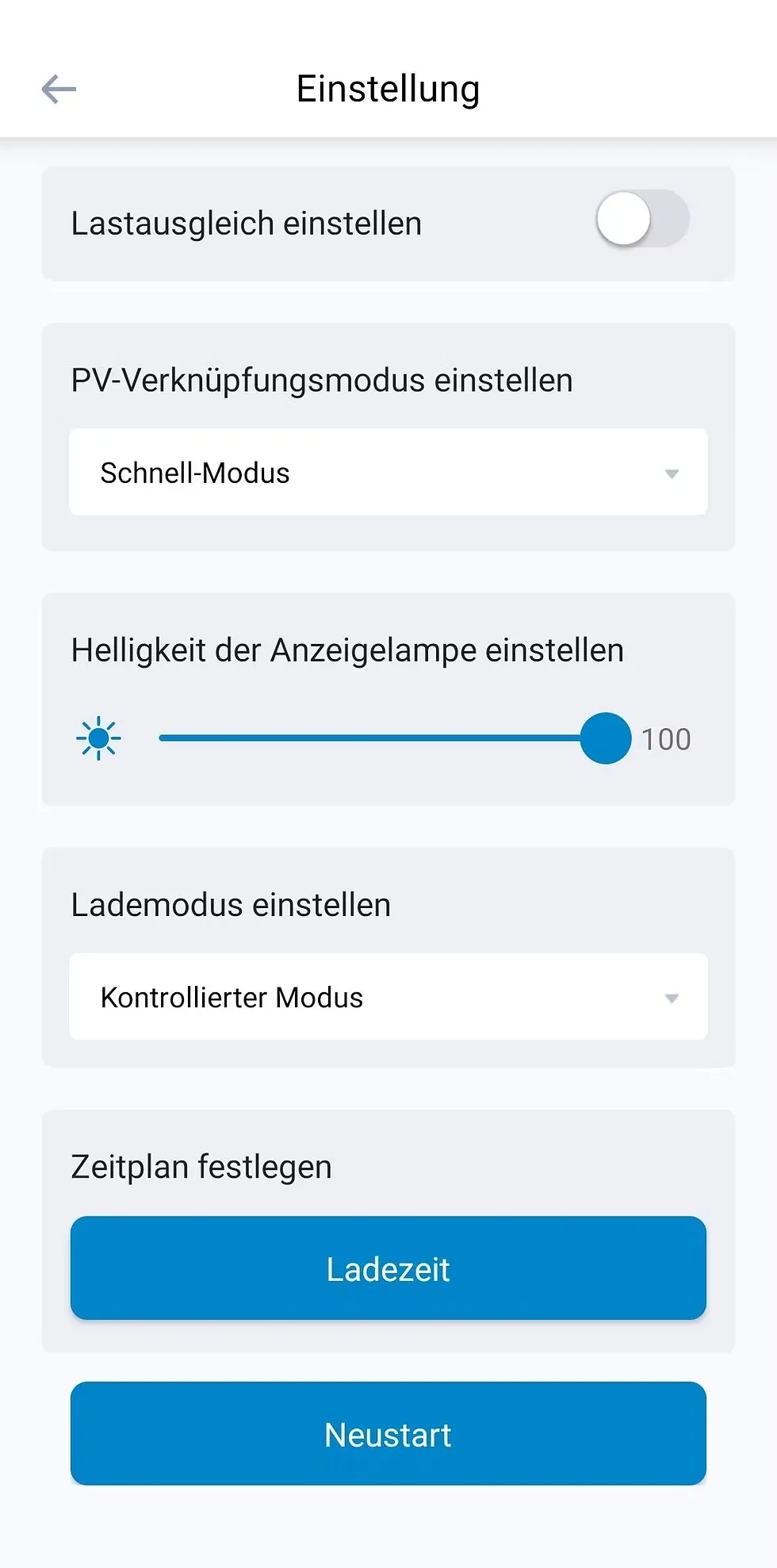 Lademodus einstellen und neu starten