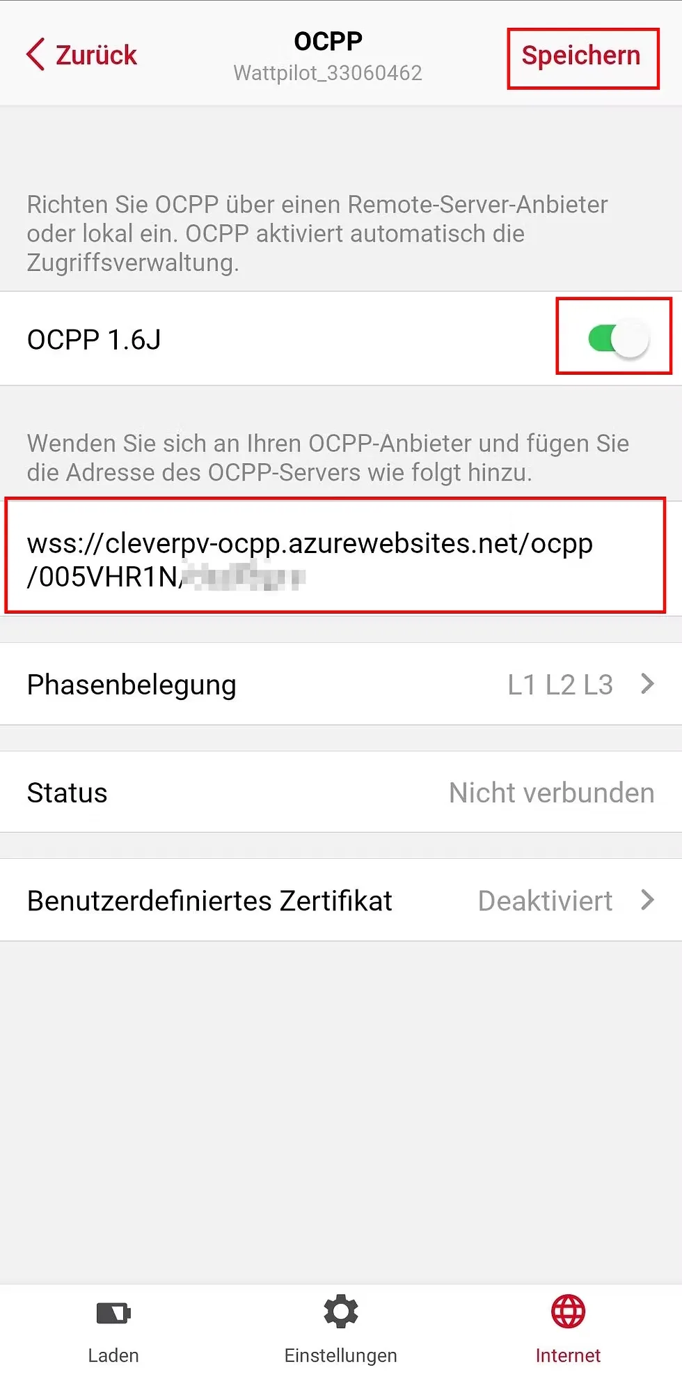 OCPP in der Solar.Wattpilot App aktivieren
