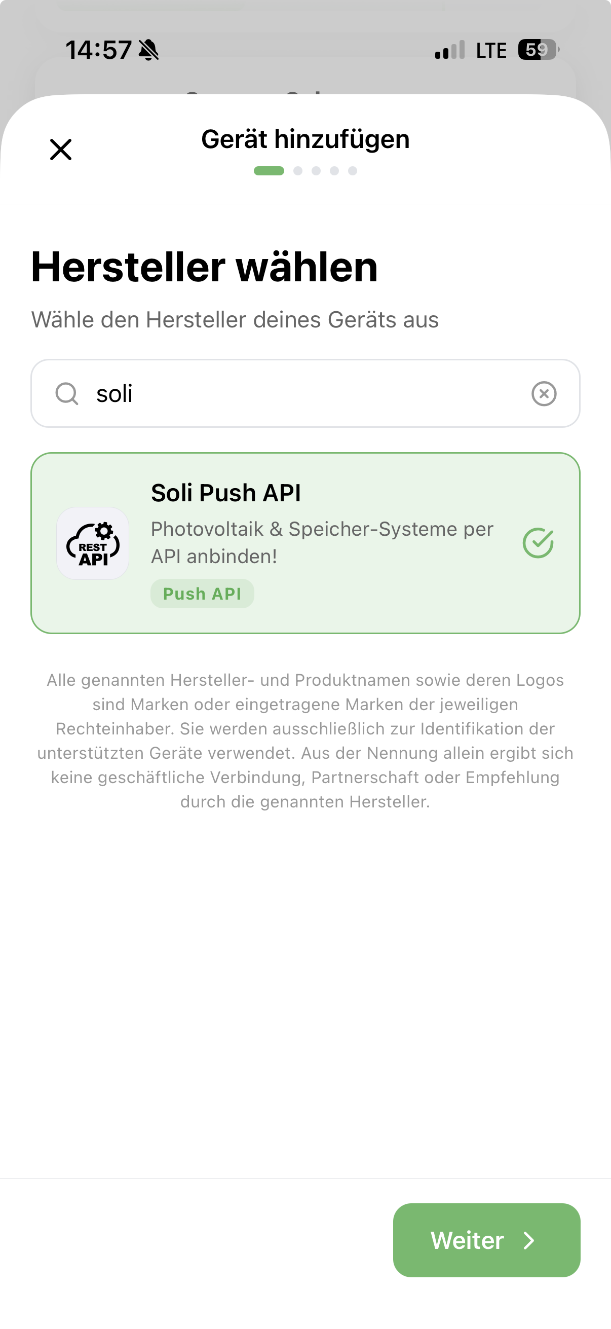 Push-API-Gerät in der Solistrom-App anlegen