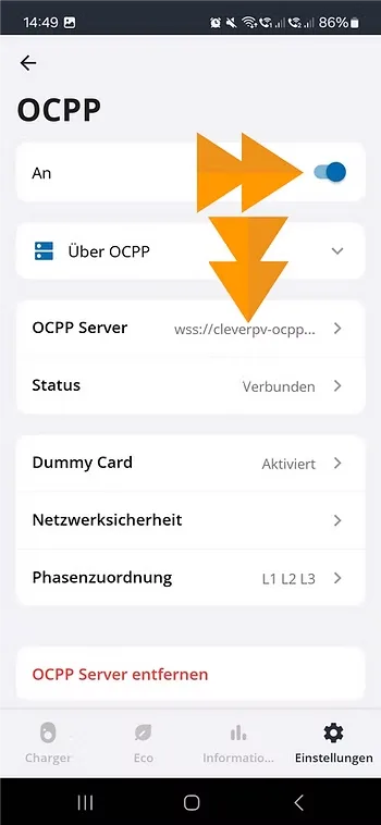 OCPP in der go-e App aktivieren