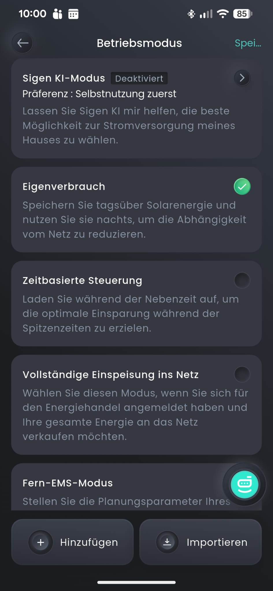 Sigenergy auf Eigenverbrauch stellen