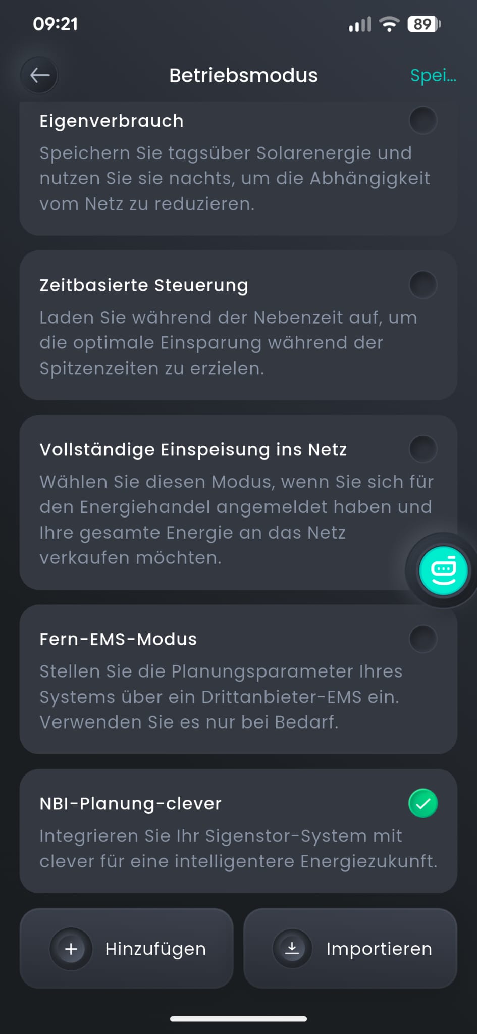 Check in der SigEnergy App