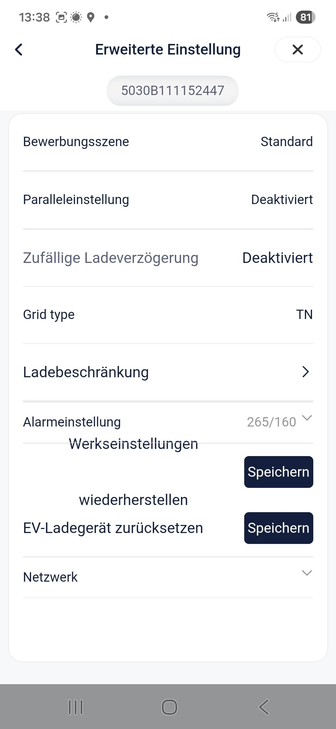 Bewerbungsgrenze in der SolaX-App auf OCPP stellen