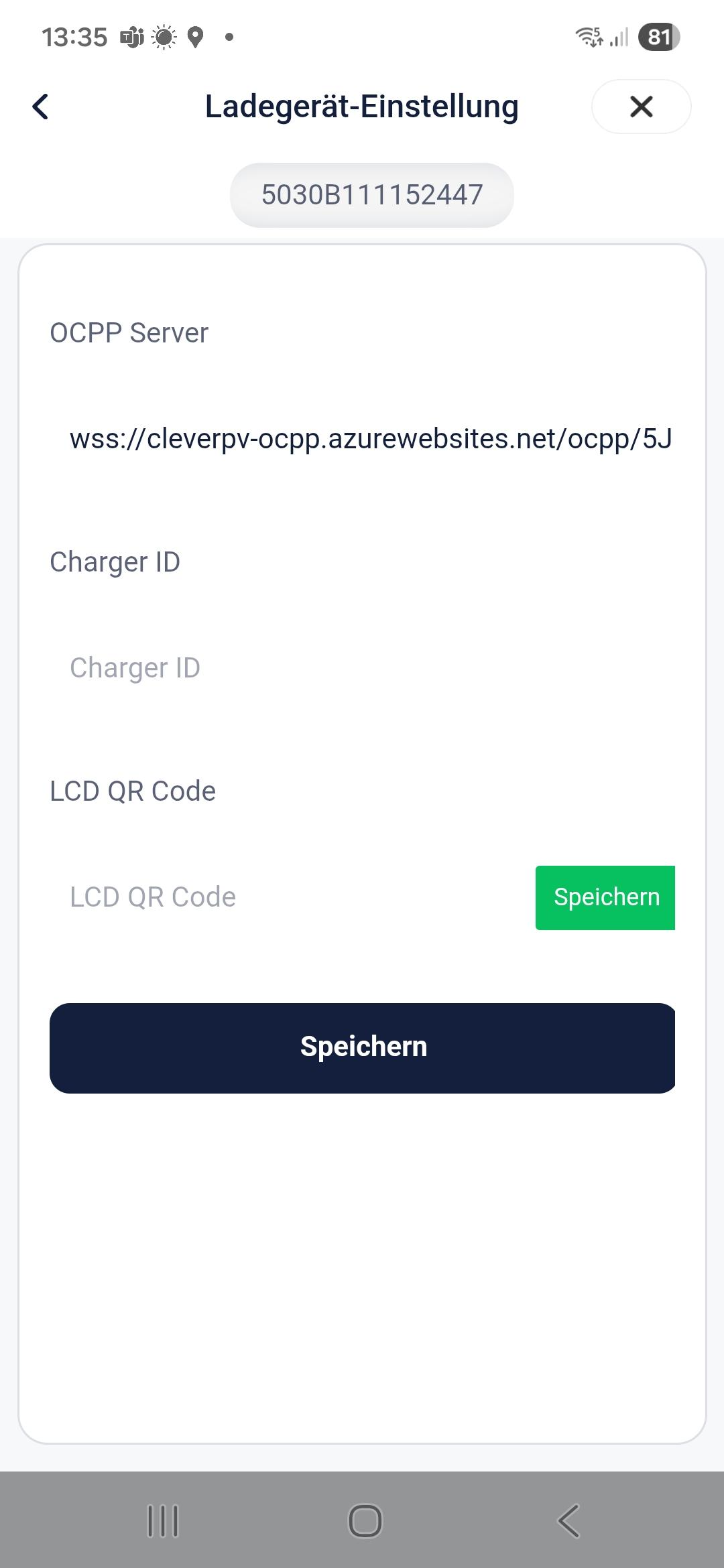 Solistrom-Link und Charger-ID eintragen