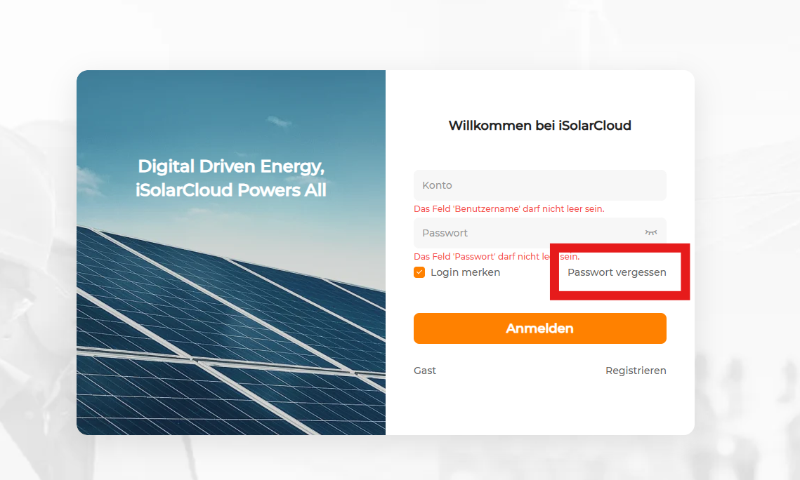 iSolarCloud-Account prüfen