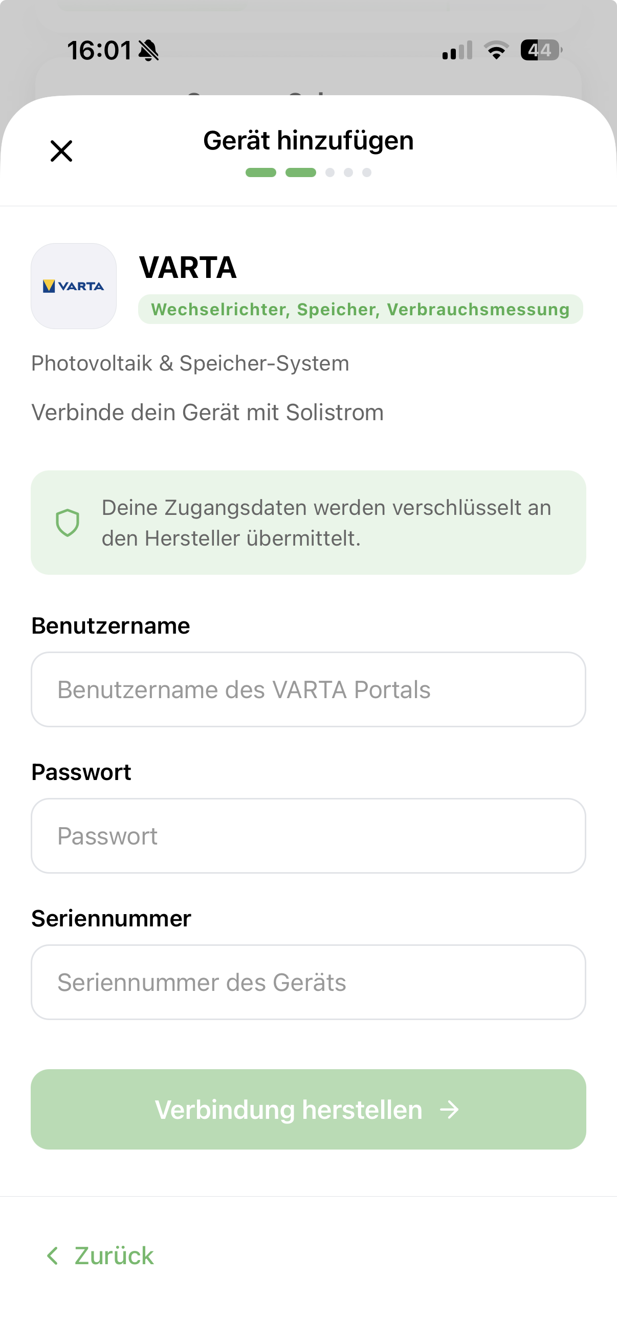 Zugangsdaten in der Solistrom-App eintragen