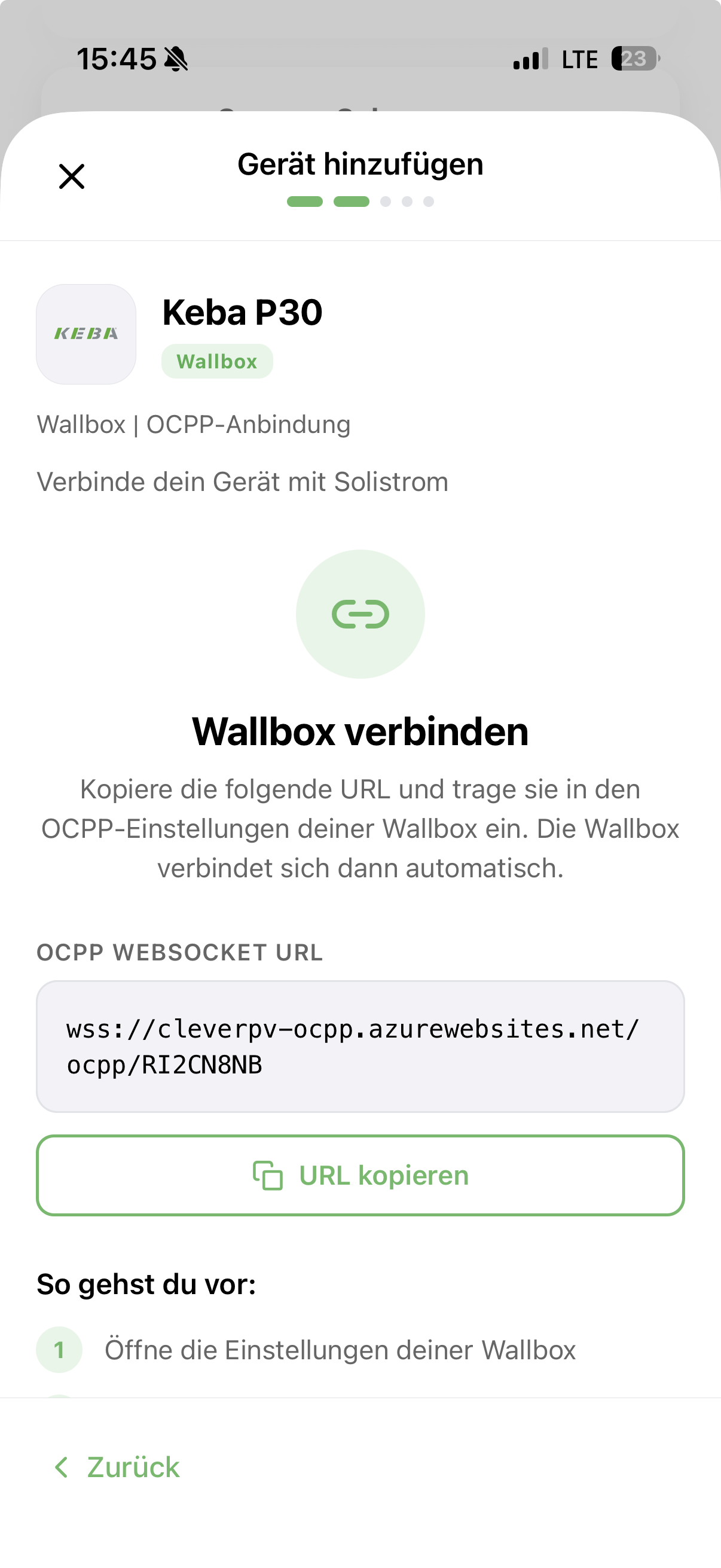 OCPP-URL in der Solistrom-App abrufen