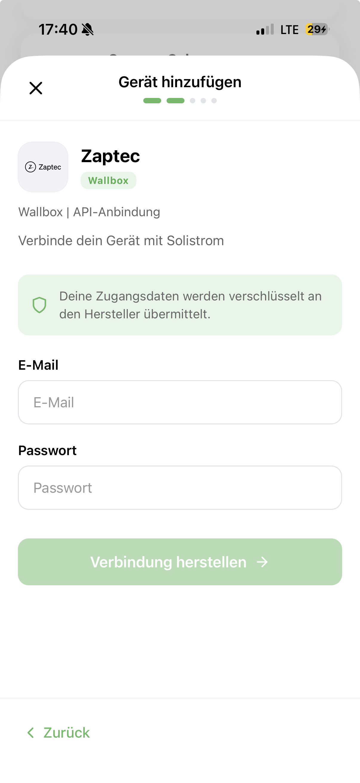 Zugangsdaten eingeben