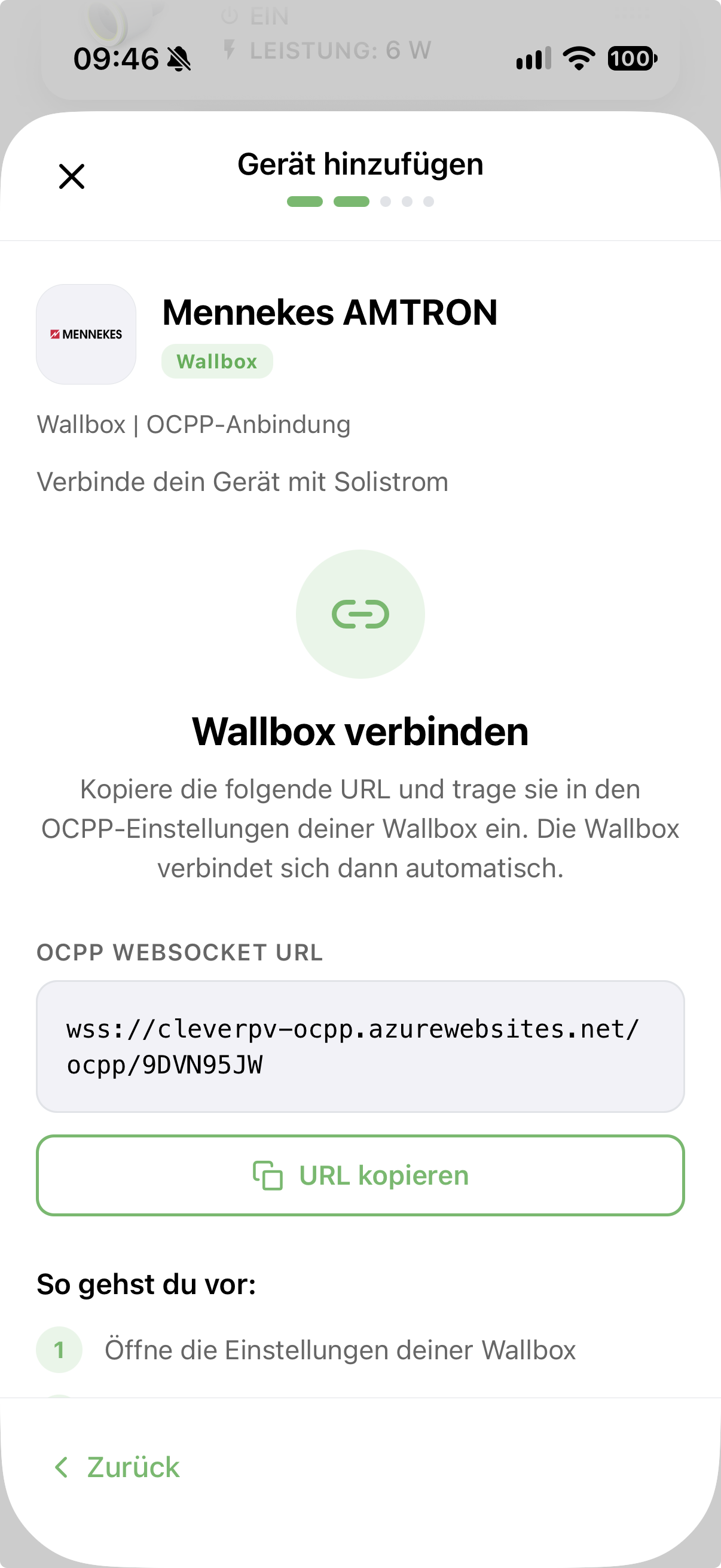 OCPP-URL in der Solistrom-App kopieren