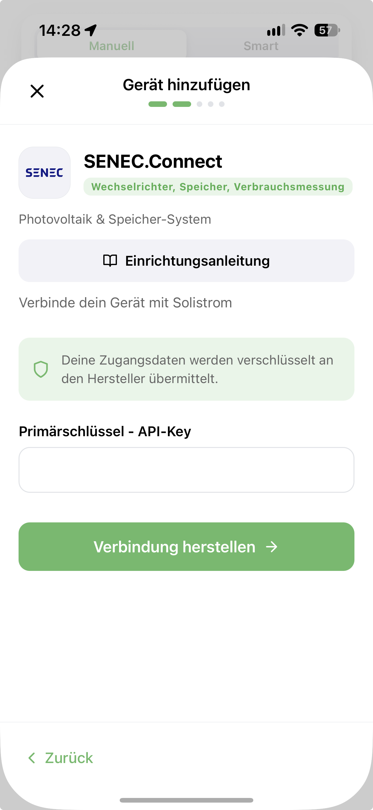 API Schlüssel in Solistrom eintragen